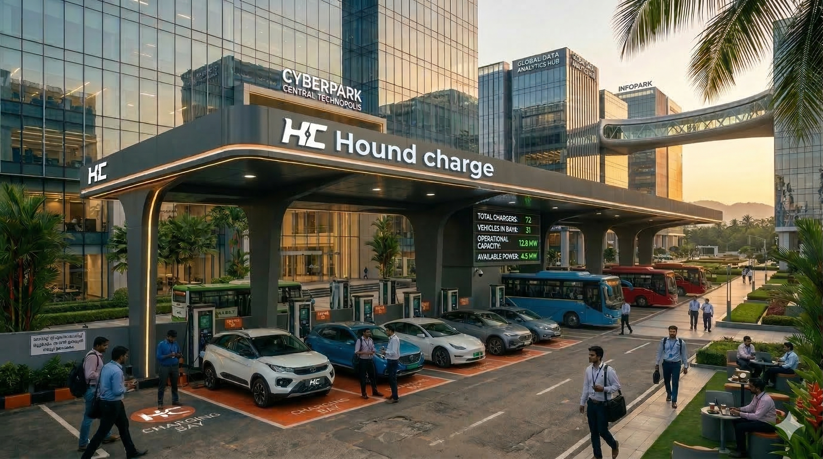 Tech park building with charging station